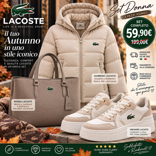 Set Lacoste scarpe + giubbino + borsa