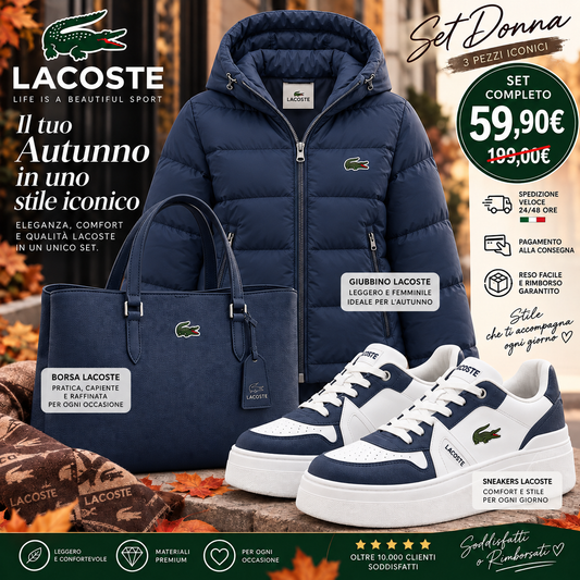 Set Lacoste scarpe + giubbino + borsa